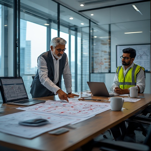 Fire Safety Consultants reviewing blueprints